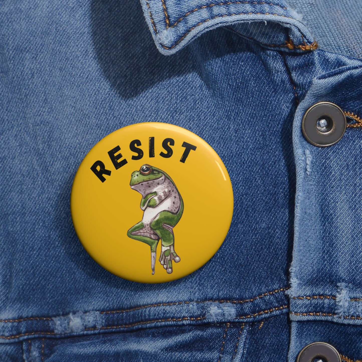 Resist Frog Button Pin