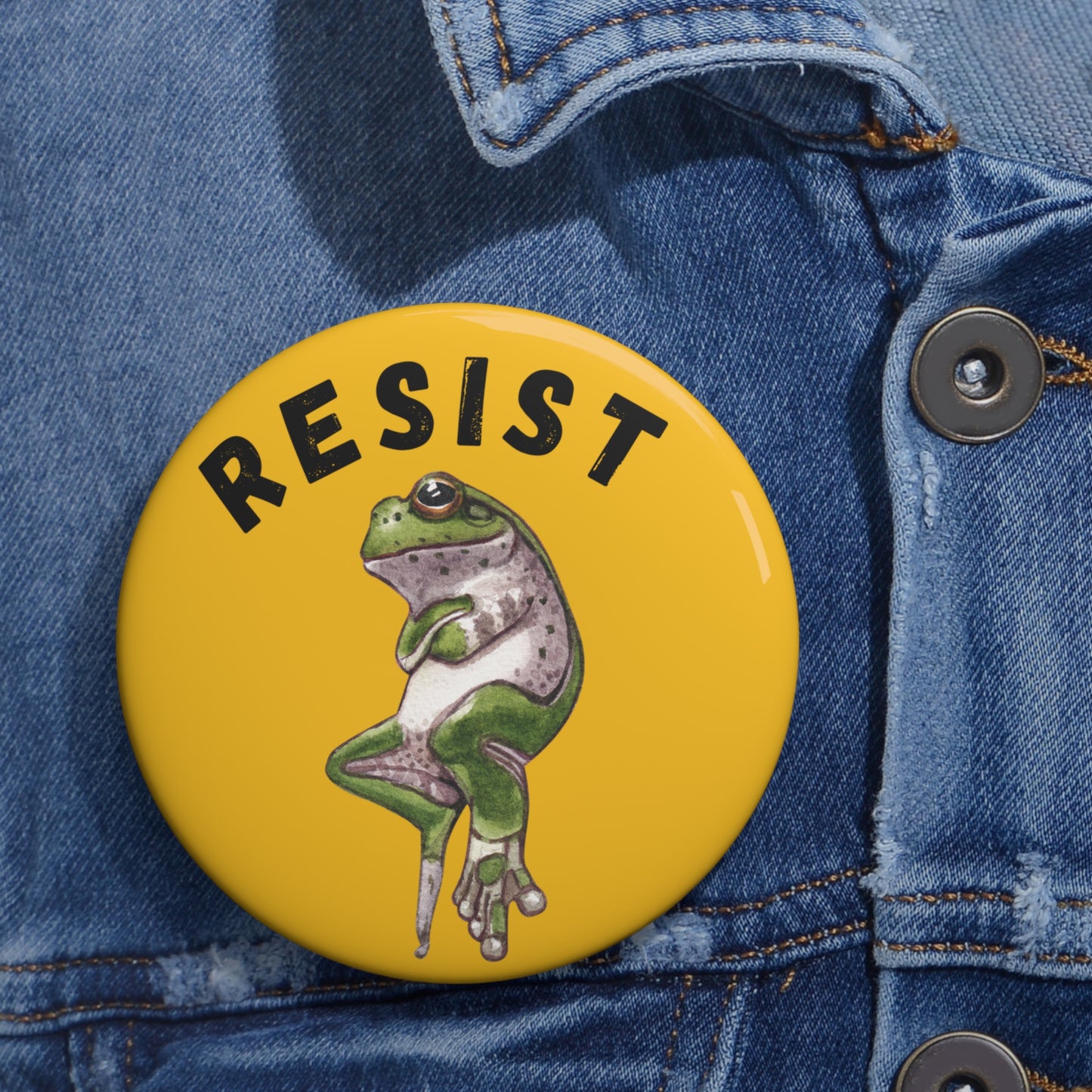 Resist Frog Button Pin
